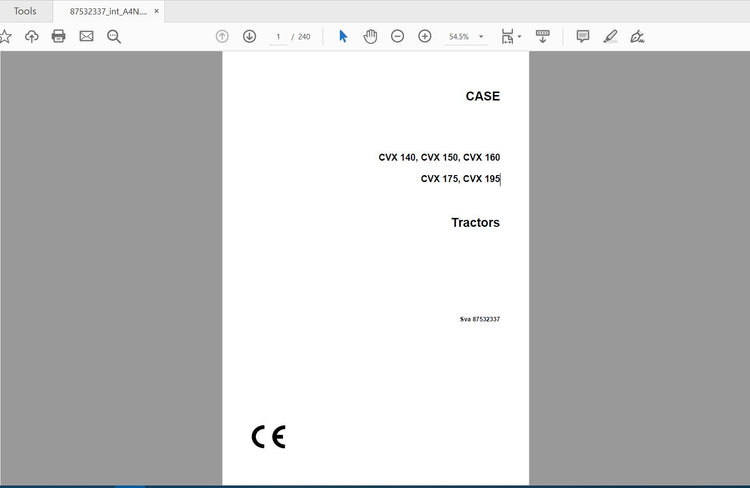 CASE IH Tractor CVX 140, CVX 150, CVX 160, CVX 175, CVX 195 87532337 Operator’s Manual PDF