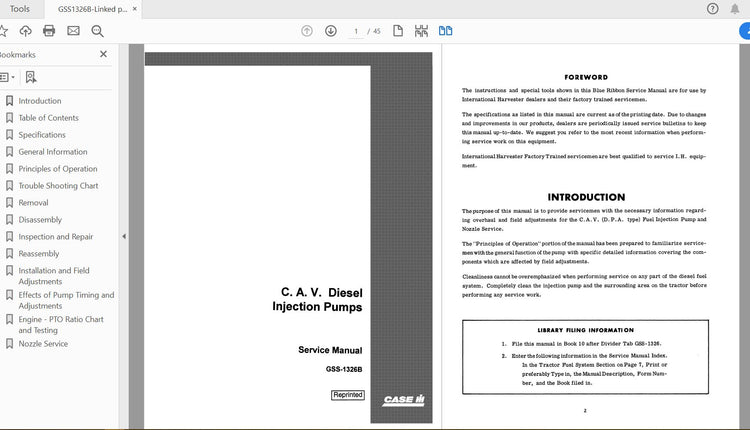 CASE IH Tractor DPA Diesel Injection Pump Service Manual GSS1326B – PDF