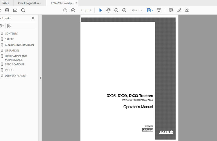CASE IH TRACTOR DX25,DX29,DX33 87024756 OPERATOR’S MANUAL - PDF FILE