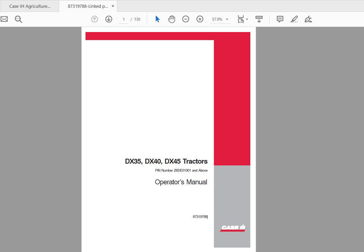 CASE IH TRACTOR DX35 DX40 DX45 87319788 OPERATOR’S MANUAL - PDF FILE