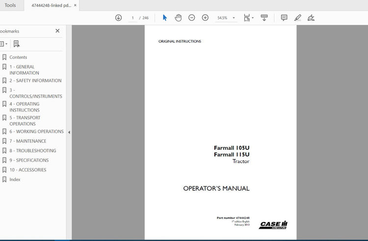 CASE IH TRACTOR FARMALL 105U, 115U 47444248 OPERATOR’S MANUAL - PDF FILE