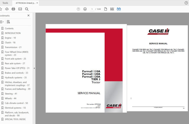 CASE IH TRACTOR FARMALL 110A,120A,130A SERVICE MANUAL 47793363 - PDF FILE