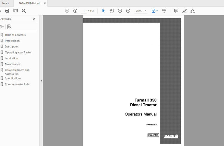 CASE IH TRACTOR FARMALL 350 DIESEL 1004493R2 OPERATOR’S MANUAL - PDF FILE