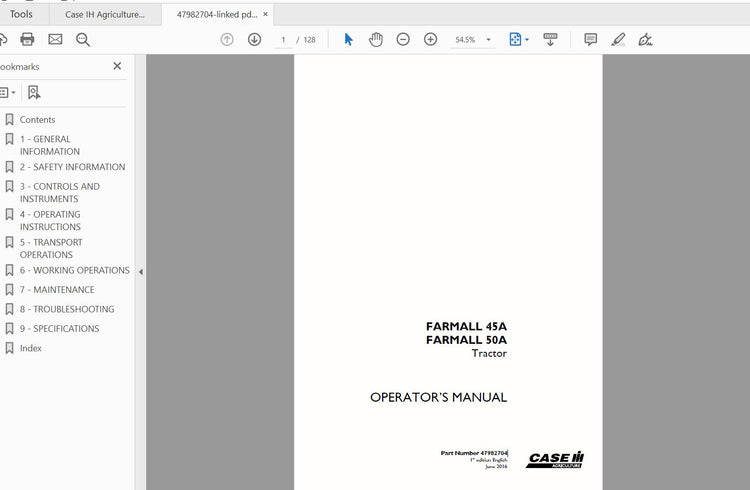 CASE IH TRACTOR FARMALL® 45A, FARMALL® 50A 47982704 OPERATOR’S MANUAL - PDF FILE