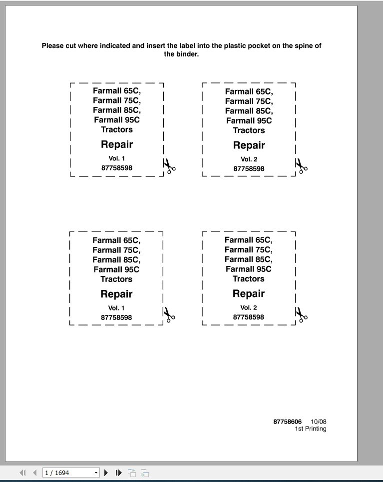 CASE IH TRACTOR FARMALL 65C,75C,85C,95C SERVICE MANUAL 87758598 - PDF FILEC