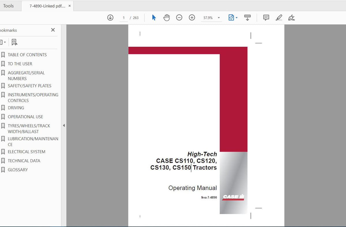 CASE IH TRACTOR HIGH-TECH CASE CS110, CS120, CS130, CS150 7-4890 OPERATOR’S MANUAL - PDF FILE
