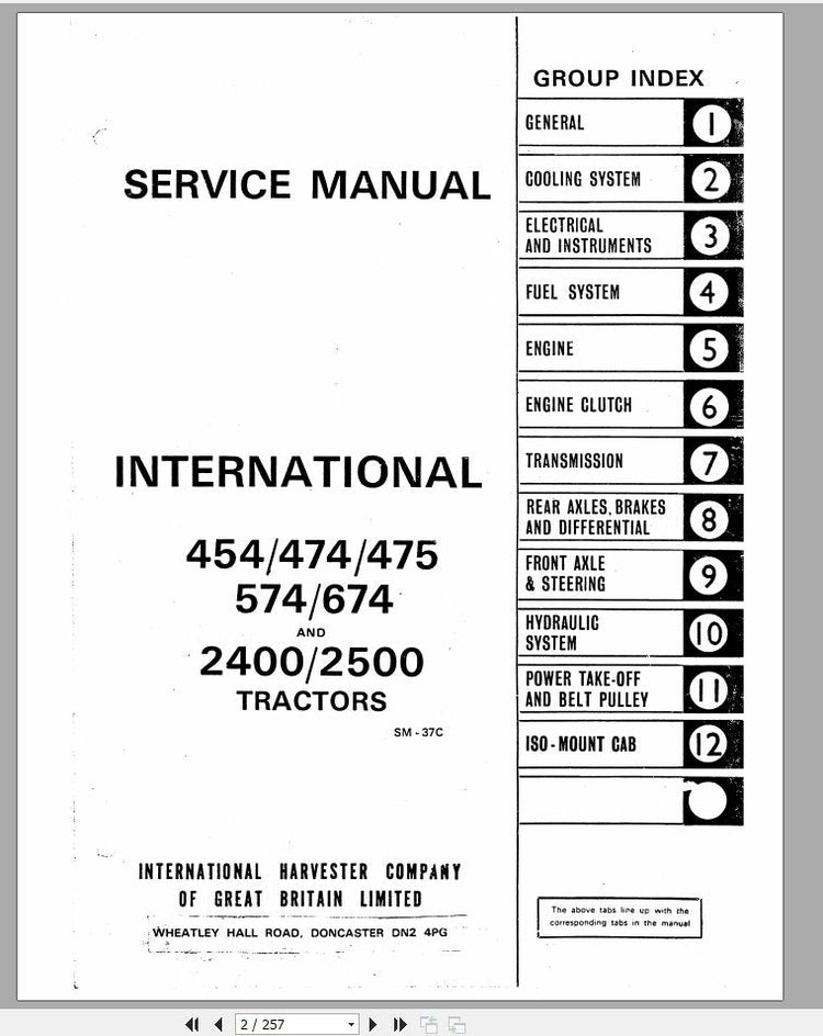 CASE IH Tractor IH 454, 474, 475, 574, 674, 2400, 2500 Service Manual SM37C – PDF File