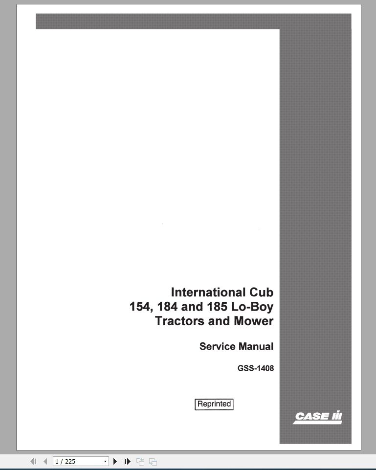 CASE IH TRACTOR INTERNATIONAL 154, 184 & 185 CUB LO-BOY SERVICE MANUAL GSS1408 - PDF FILE