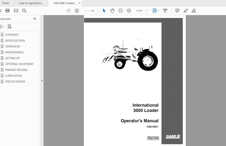 CASE IH TRACTOR INTERNATIONAL 3000 LOADER 1083748R1 OPERATOR’S MANUAL - PDF FILE