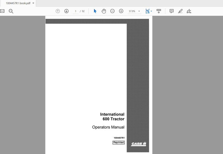 CASE IH TRACTOR INTERNATIONAL 600 1004457R1 OPERATOR’S MANUAL - PDF FILE