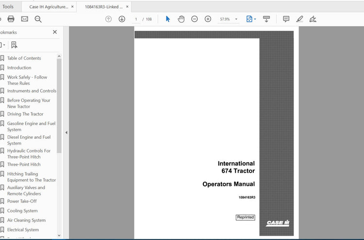 CASE IH TRACTOR INTERNATIONAL 674 1084163R3 OPERATOR’S MANUAL - PDF FILE