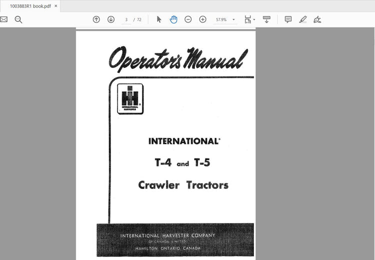 CASE IH TRACTOR INTERNATIONAL T-4 AND T-5 CRAWLER 1003883R1 OPERATOR’S MANUAL - PDF FILE