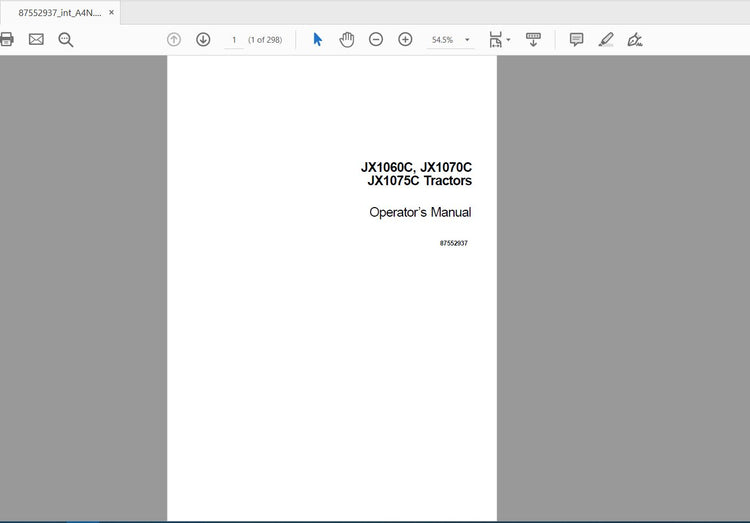 CASE IH TRACTOR JX1060C, JX1070C, JX1075C 87552937 OPERATOR’S MANUAL - PDF FILE