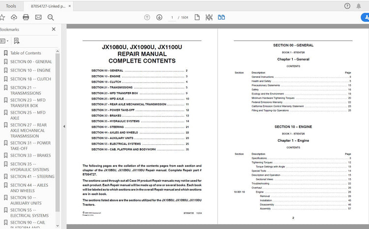 CASE IH TRACTOR JX1080U, JX1090U, JX1100U SERVICE MANUAL 87054727 - PDF FILR