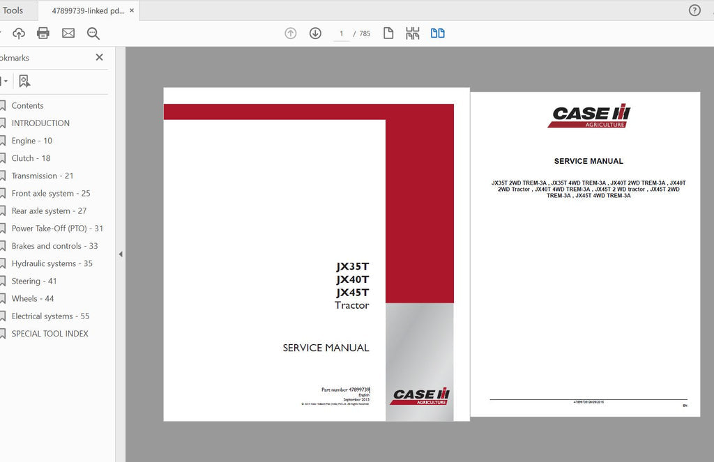 CASE IH TRACTOR JX35T, JX40T, JX45T SERVICE MANUAL 47899739 - PDF FILE