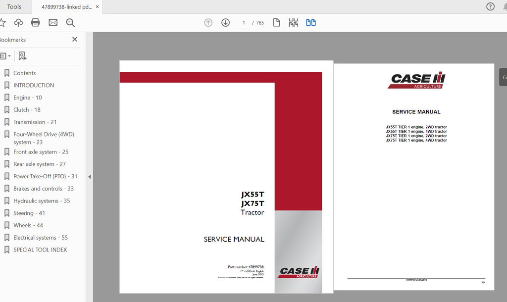 CASE IH TRACTOR JX55T, JX75T SERVICE MANUAL 47899738 - PDF FILR