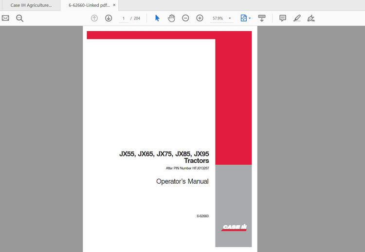CASE IH TRACTOR JX55, JX65, JX75, JX85, JX95 6-62660 OPERATOR’S MANUAL - PDF FILE