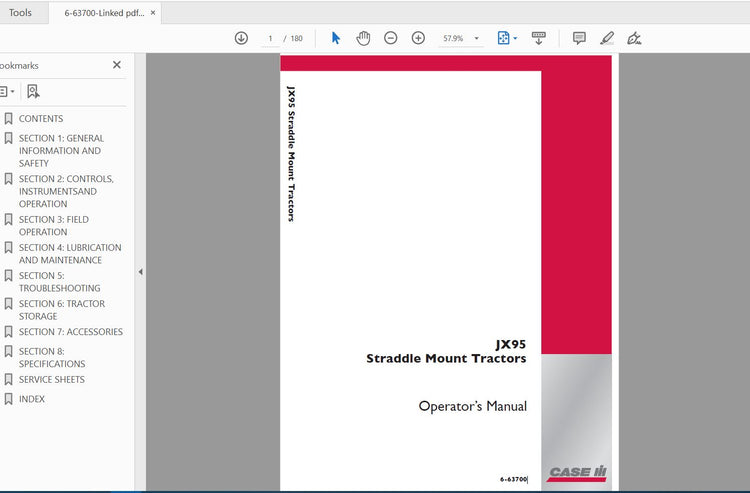 CASE IH Tractor JX 95 Straddle Mount 6-63700 Operator’s Manual – PDF File