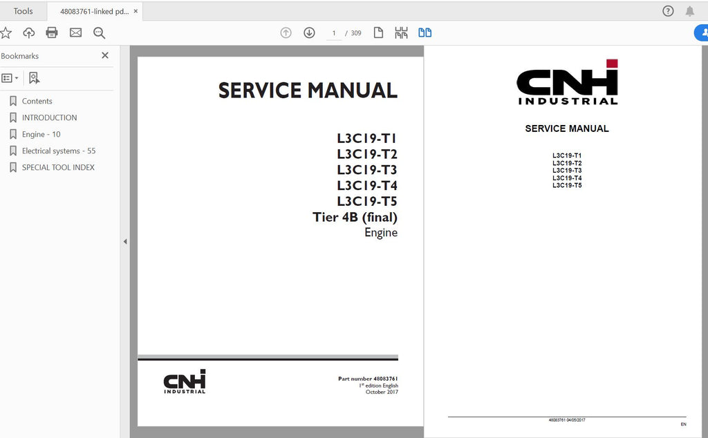 CASE IH TRACTOR L3C19-T1, T2, T3, T4, T5 TIER 4B (FINAL) ENGINE SERVICE MANUAL 48083761 - PDF FILE