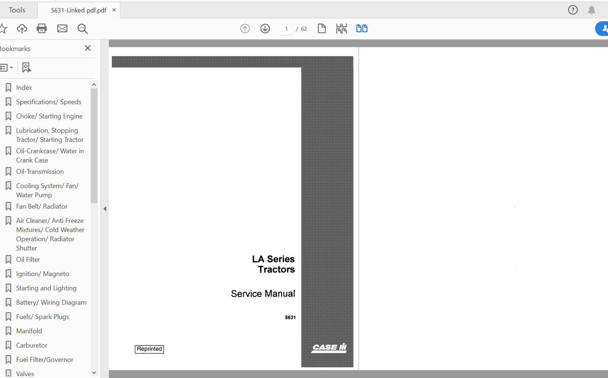 CASE IH Tractor LA, LAE Series Service Manual 5631 – PDF File