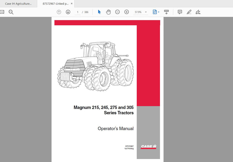 CASE IH TRACTOR MAGNUM 215, 245, 275, 305 87572967 OPERATOR’S MANUAL - PDF FILE
