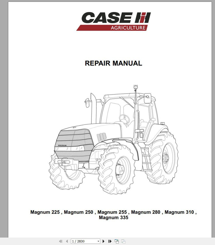 CASE IH TRACTOR MAGNUM 225, 250, 280, 310 REPAIR MANUAL 87754567 - PDF FILE
