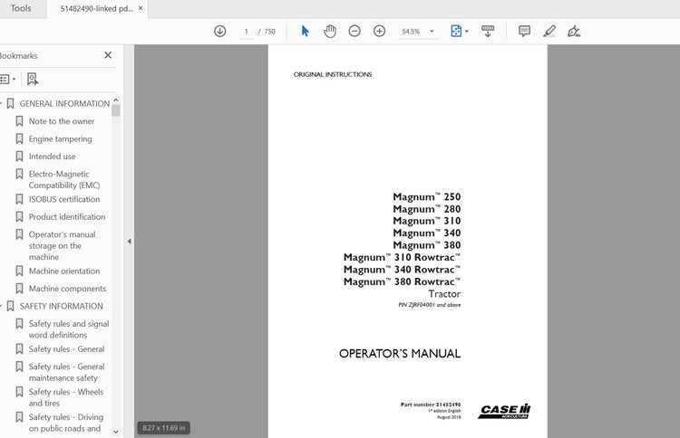 CASE IH TRACTOR MAGNUM 250,280,310,340,380_MAGNUM 310,340,380 ROWTRAC 51482490 OPERATOR’S MANUAL - PDF FILE