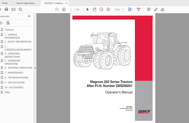 CASE IH TRACTOR MAGNUM 255 TRACTOR EMERGING MARKET 84163221 OPERATOR’S MANUAL - PDF FILE