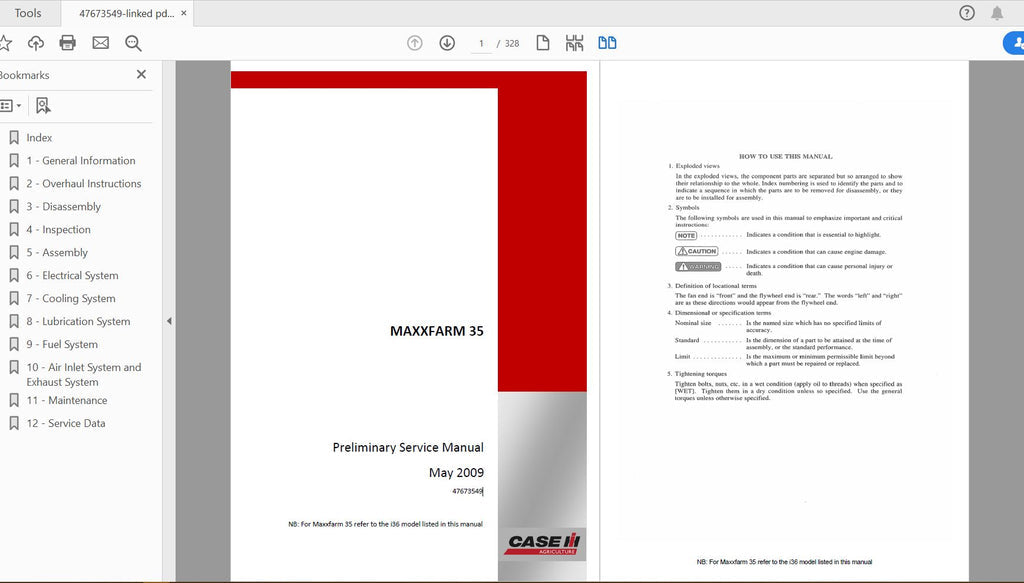 CASE IH TRACTOR MAXXFARM 35 SERVICE MANUAL 47673549 - PDF FILE