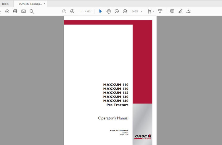 CASE IH TRACTOR MAXXUM 110,120,125,130,140 PRO 84273440 OPERATOR’S MANUAL - PDF FILE
