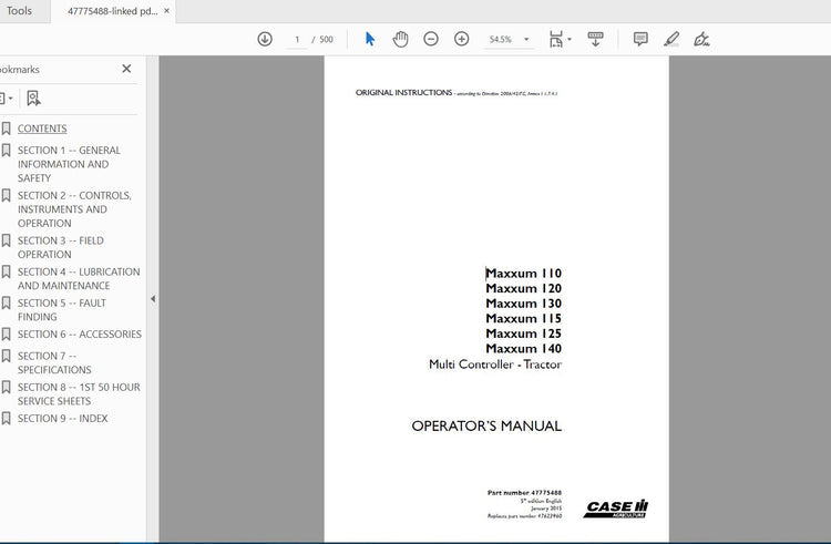 CASE IH TRACTOR MAXXUM 110,120,130,115,125,140 MULTI CONTROLLER 47775488 OPERATOR’S MANUAL - PDF FILE