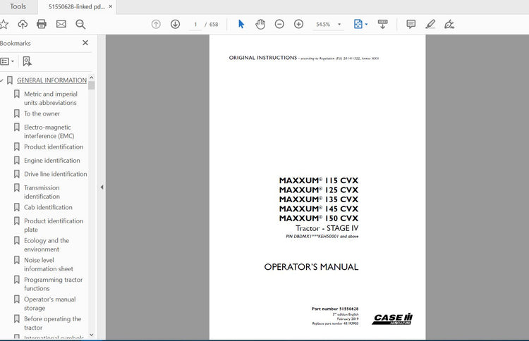 CASE IH TRACTOR MAXXUM 115,125,135,145,150 CVX STAGE IV 51550628 OPERATOR’S MANUAL - PDF FILE