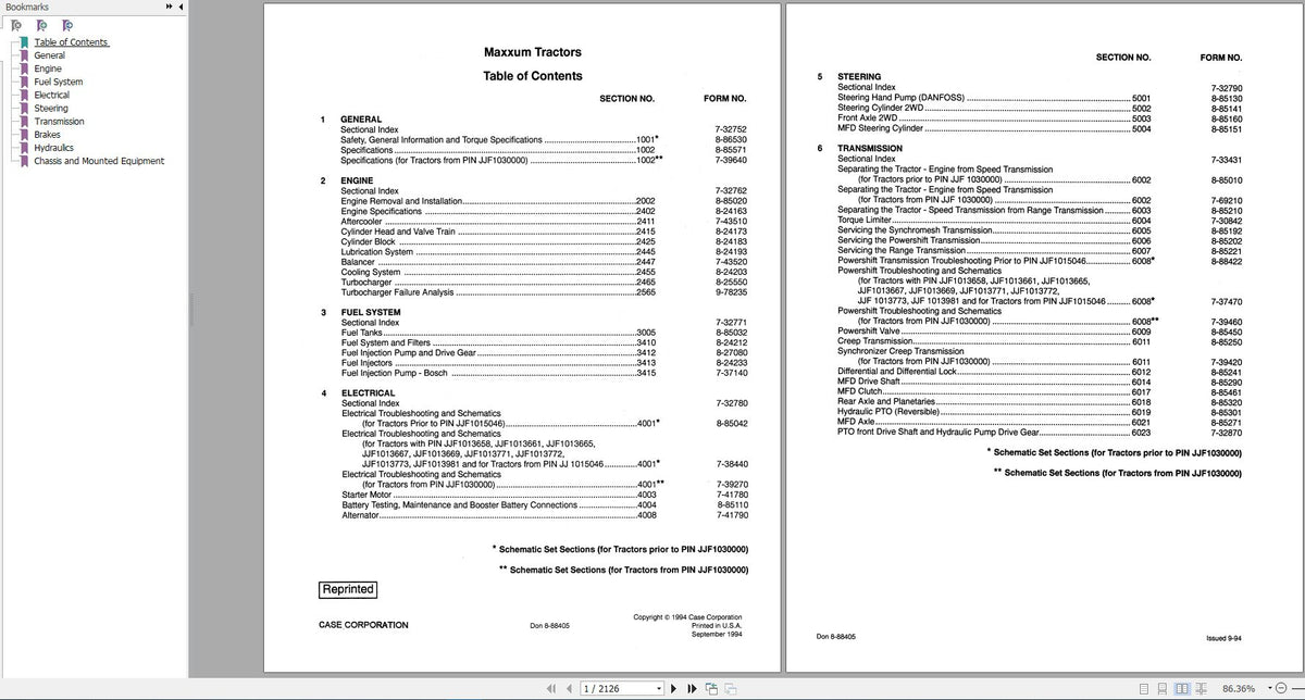 CASE IH TRACTOR MAXXUM 135, 150, 165, 180 SERVICE MANUAL 8-85007R0 - PDF FILE