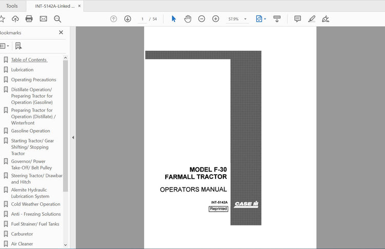 CASE IH TRACTOR MODEL F-30 FARMALL INT-5142A OPERATOR’S MANUAL - PDF FILE