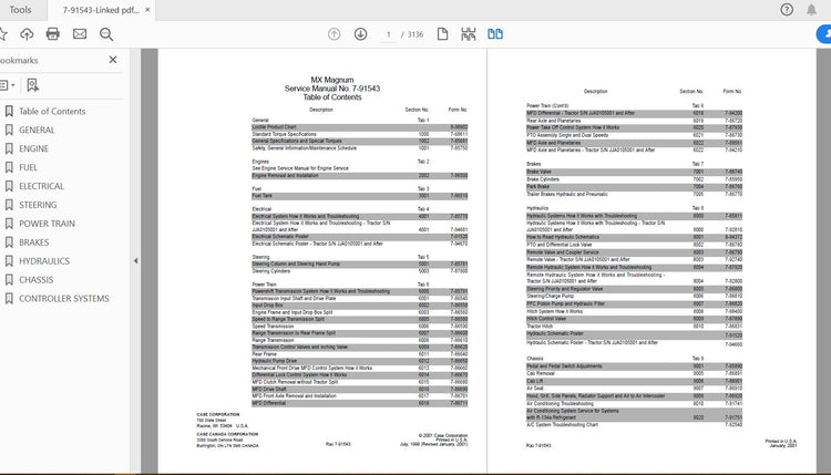 CASE IH TRACTOR MX180, MX200, MX220, MX240, MX270 SERVICE MANUAL 7-91543 - PDF FILE