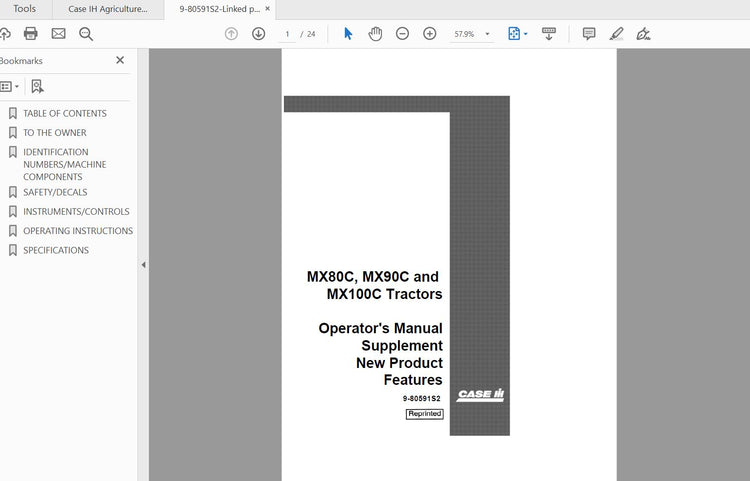 CASE IH TRACTOR MX80C,MX90C,MX100C TRACTOR SUPPLEMENT 9-80591S2 OPERATOR’S MANUAL - PDF FILE