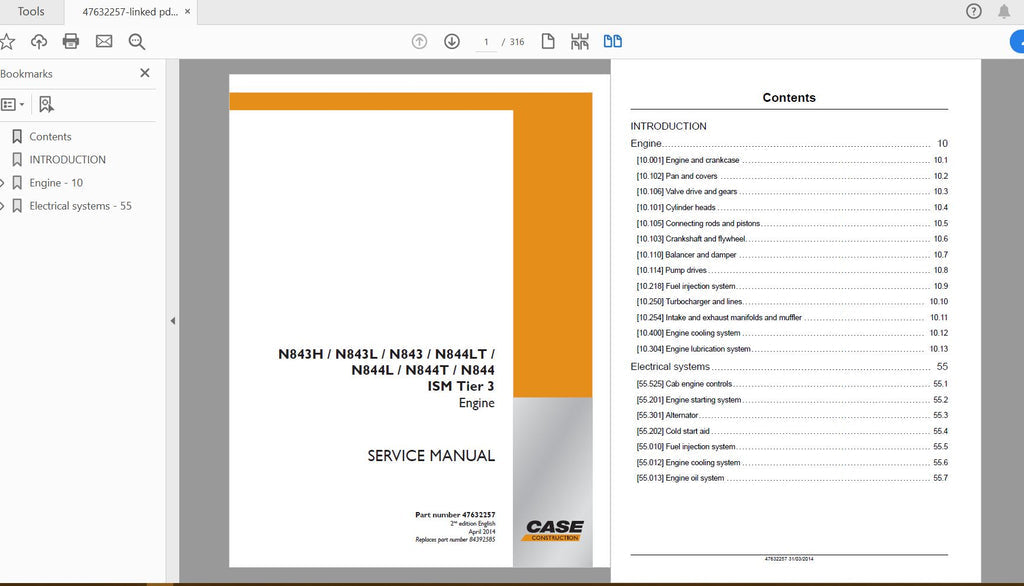 CASE IH TRACTOR N843H, N843L, N843, N844LT, N844L, N844T, N844 ISM TIER 3 ENGINE SERVICE MANUAL 47632257 - PDF FILE