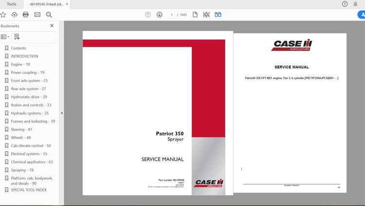 CASE IH TRACTOR PATRIOT 350 SPRAYER SERVICE MANUAL 48149545 - PDF FILE