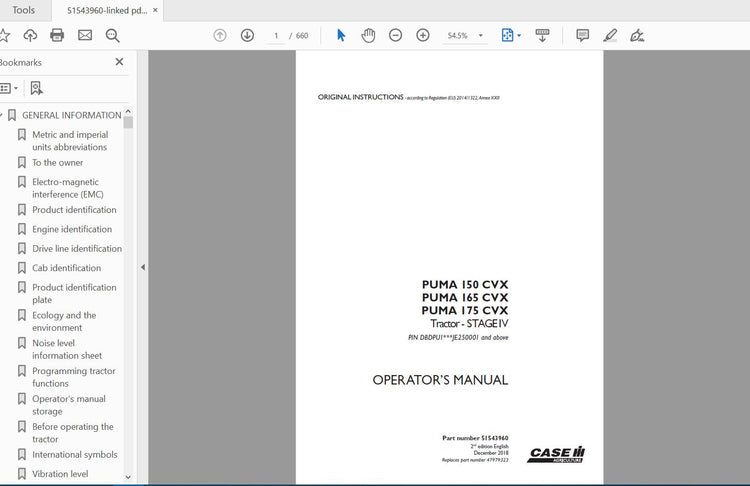 CASE IH TRACTOR PUMA 150,165,175 CVX STAGE IV 51543960 OPERATOR’S MANUAL - PDF FILE