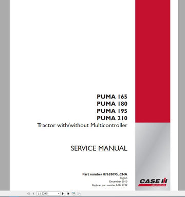 CASE IH TRACTOR PUMA 165, 180, 195, 210 TRACTOR WITH WITHOUT MULTICONTROLLER SERVICE 87628095_CNA -