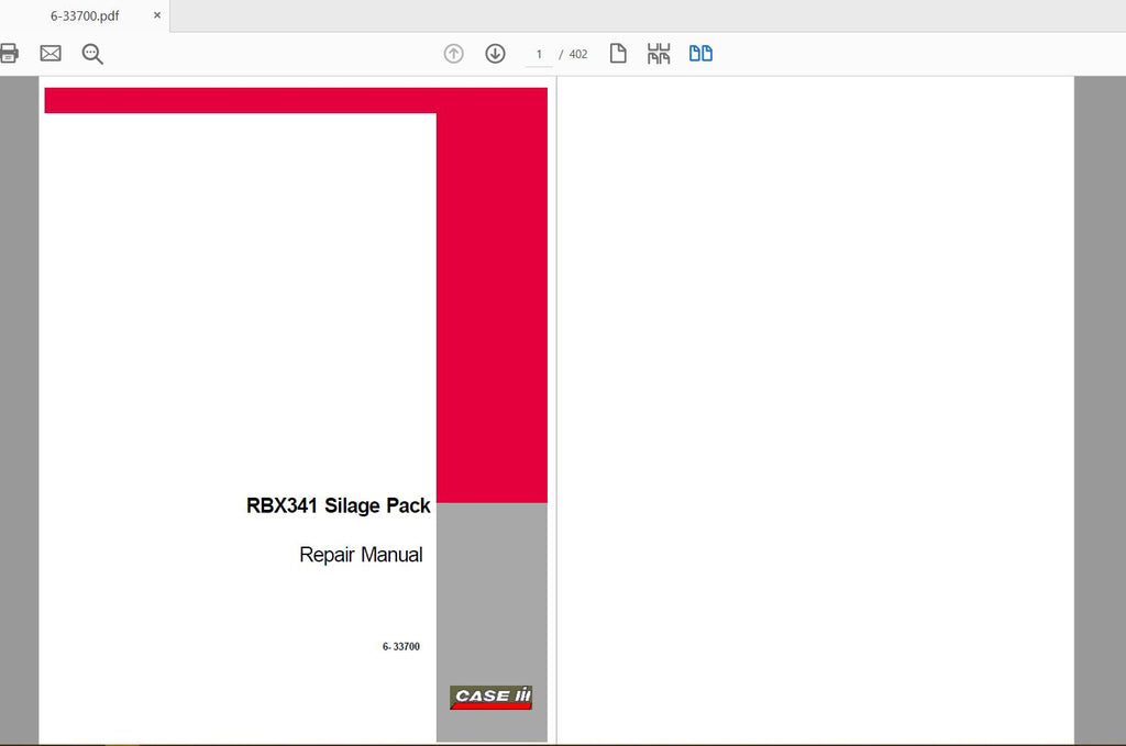 CASE IH TRACTOR RBX341 SILAGE PACK SERVICE MANUAL 6-33700 - PDF FILE
