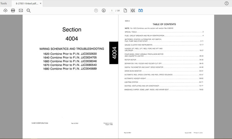 CASE IH Tractor SEC 4004 Wiring Schematics & Troubleshooting on 1620, 1640, 1660, 1670, 1680 Service Manual 8-27851 – PDF File