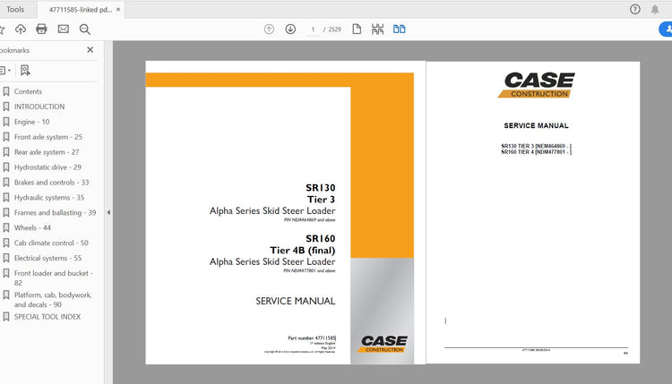CASE IH TRACTOR SR130, SR160 TIER 4B SERVICE MANUAL 47711585 - PDF FILE