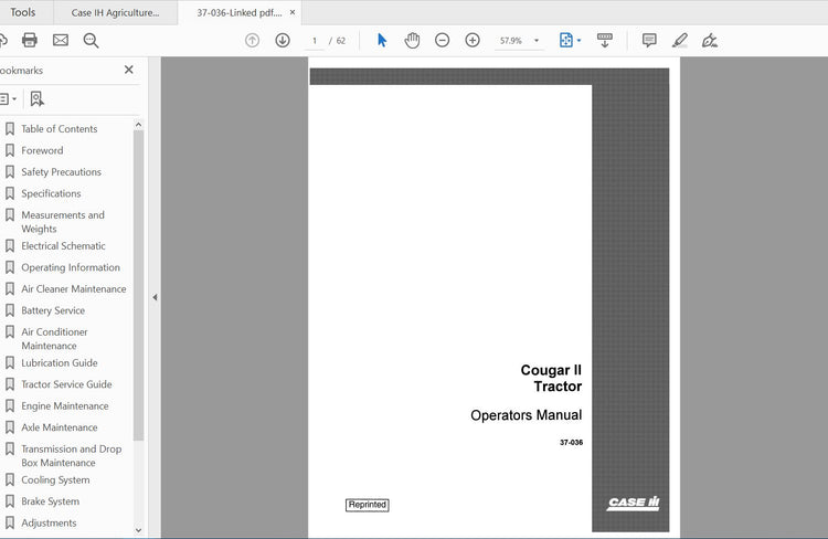 CASE IH TRACTOR STEIGER COUGAR II 37-036 OPERATOR’S MANUAL - PDF FILE