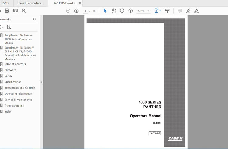 CASE IH TRACTOR STEIGER PANTHER 1000 SERIES 37-110R1 OPERATOR’S MANUAL - PDF FILE