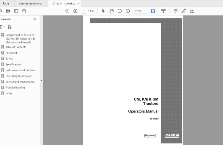 CASE IH TRACTOR STEIGER SERIES IV CM KM & SM 37-123R1 OPERATOR’S MANUAL - PDF FILE