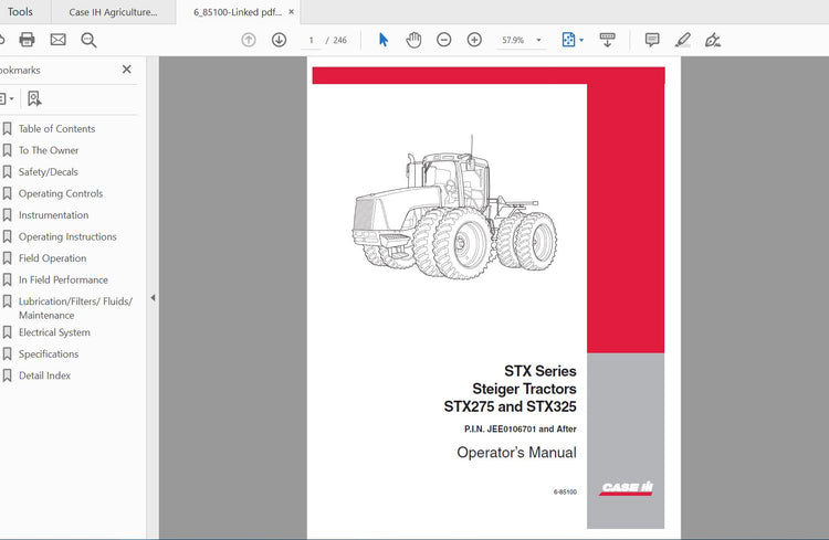 CASE IH TRACTOR STX275, STX325 STEIGER 6-85100 OPERATOR’S MANUAL - PDF FILE