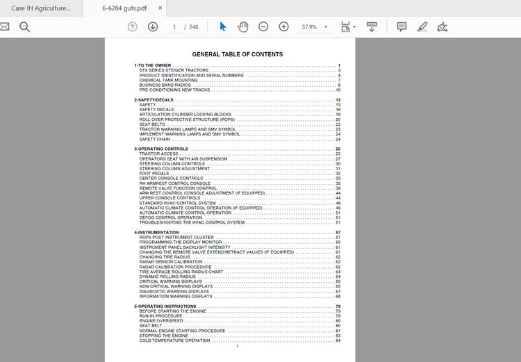 CASE IH TRACTOR STX375, STX425, STX450, STX500 TRACTOR JEE0102001 6-6284 OPERATOR’S MANUAL - PDF FILE