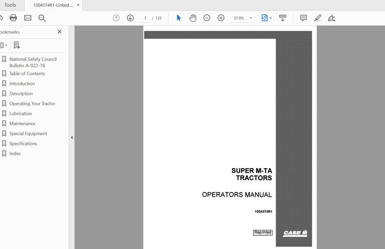 CASE IH TRACTOR SUPER M-TA 1004374R1 OPERATOR’S MANUAL - PDF FILE