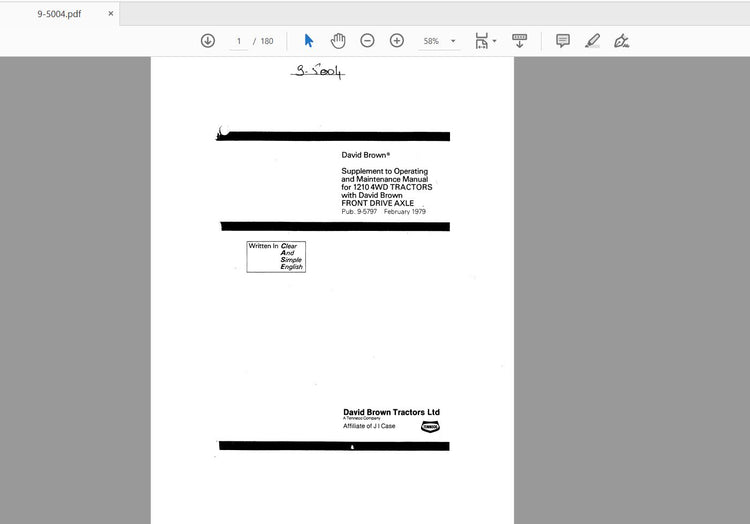 CASE IH TRACTOR SUPPLEMENT TO OPERATING AND MAINTENANCE 1210 4WD 9-5004 OPERATOR’S MANUAL - PDF FILE